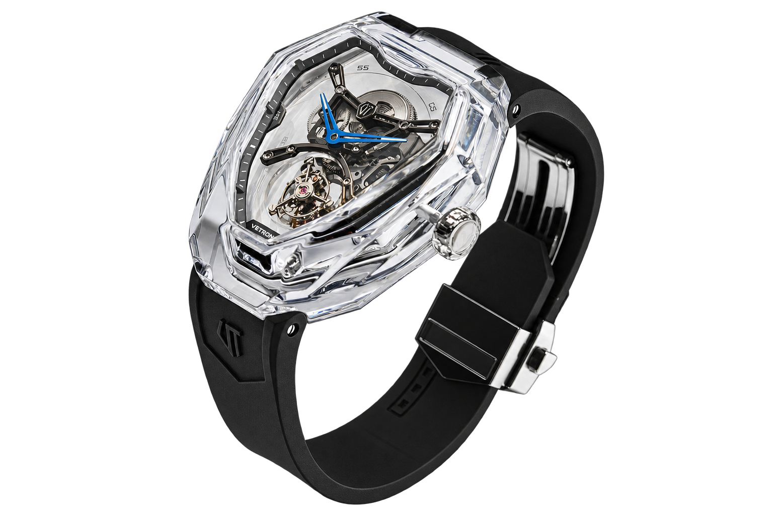 Clear crystal D89 V60 with black rubber strap
