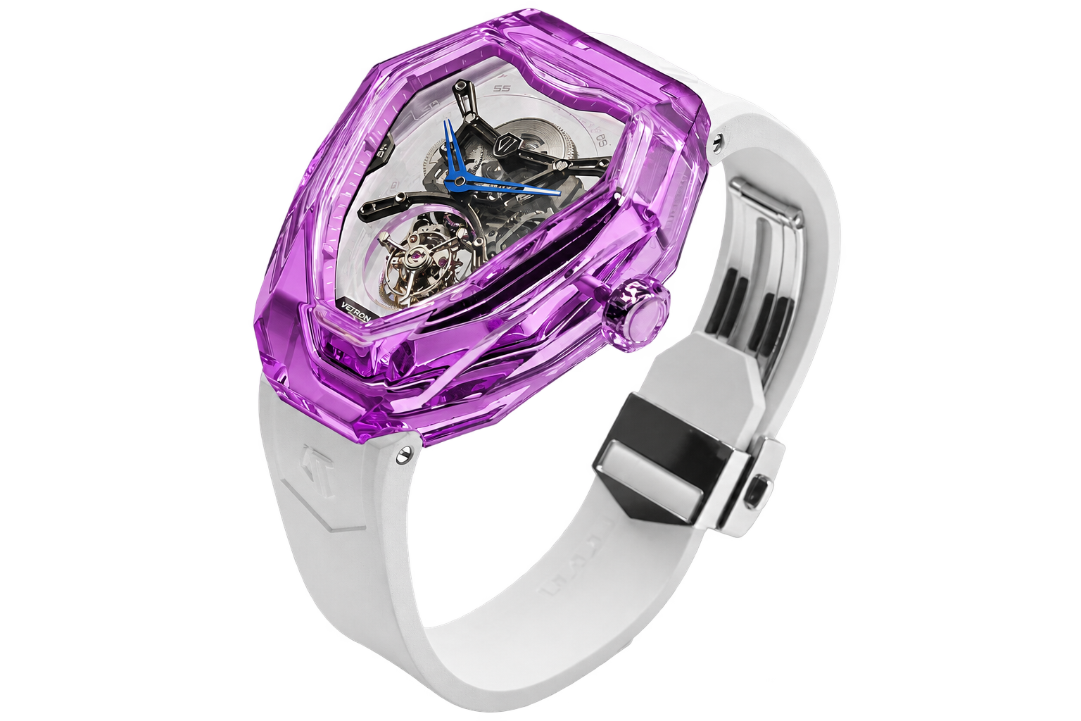 Purple crystal D89 V29 with white rubber strap